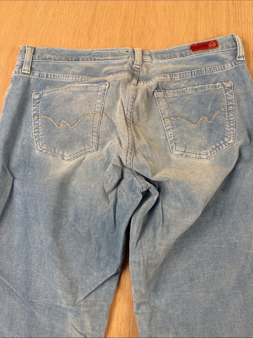 AG Adriano Goldschmied The Angel Distressed Corduroy Pants Light Blue Bootcut 31 - Picture 10 of 12
